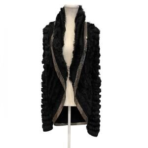 Royal Underground Women’s Rabbit Fur knit chain trim Jacket - Black! Size L